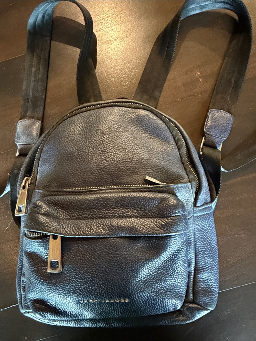 Marc Jacobs Blue Pebbled Leather Mini Backpack with Gold-Tone Accents